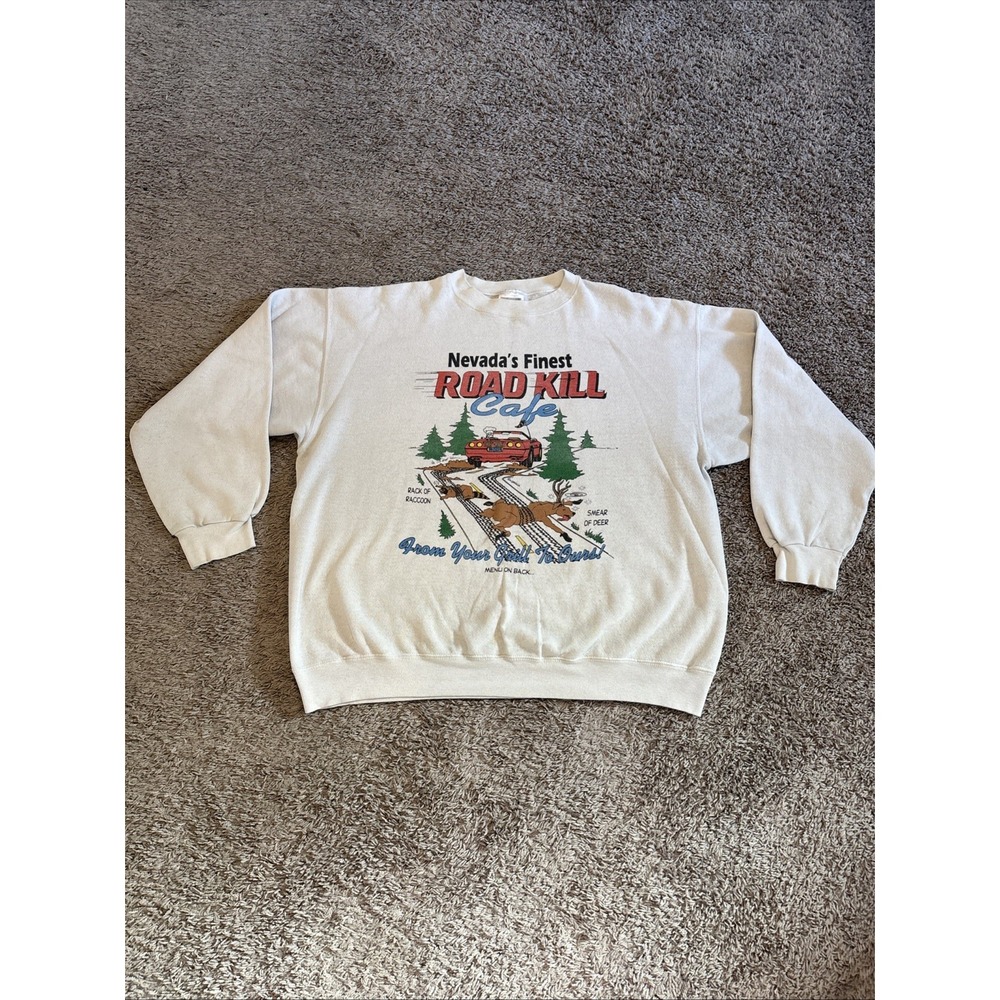 Vintage 90s Nevada Roadkill Cafe‎ Short Sleeve Sweatshirt Men's Size XL Gray